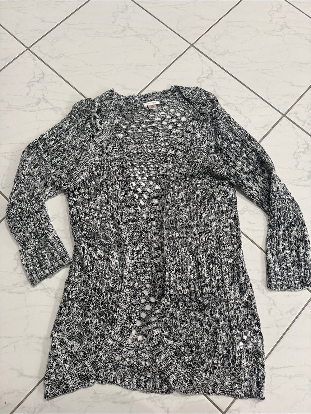 Xhilaration Black & White Marled Open-Front Knit Cardigan